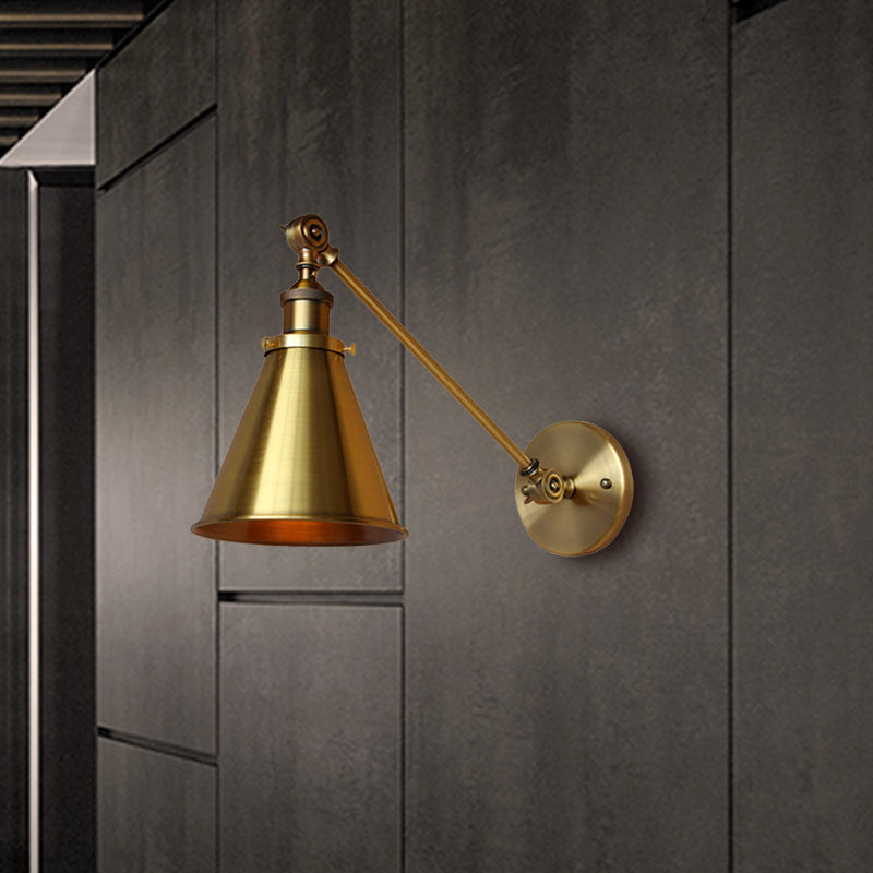 1 Light Wall Sconce Light with Tapered Shade Metallic Vintage Indoor Wall Lighting in Brass, 8