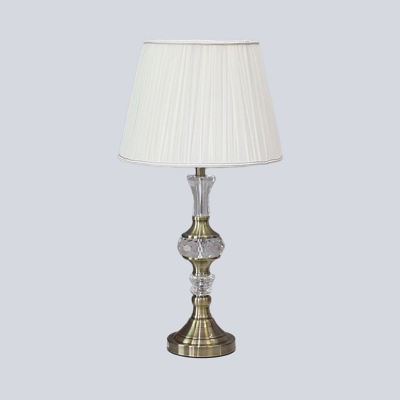 Tapered Drum Crystal Task Lighting Contemporary Fabric 1 Head Reading Lamp in White Clearhalo 'Lamps' 'Table Lamps' Lighting' 493263