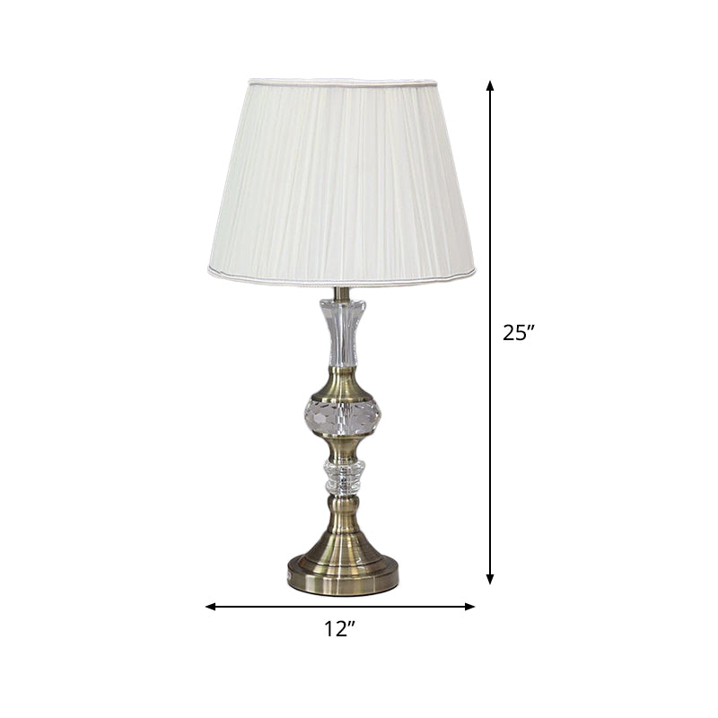 Tapered Drum Crystal Task Lighting Contemporary Fabric 1 Head Reading Lamp in White Clearhalo 'Lamps' 'Table Lamps' Lighting' 493264