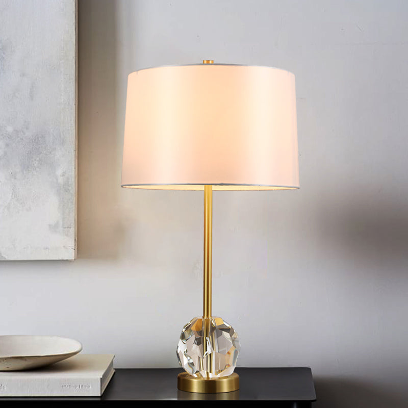 Fabric Drum Shade Task Lamp Modernist 1 Bulb Gold Reading Light with Clear Crystal Ball Gold Clearhalo 'Lamps' 'Table Lamps' Lighting' 493316