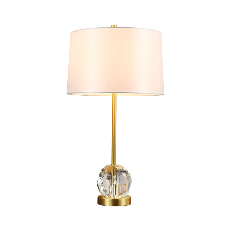 Fabric Drum Shade Task Lamp Modernist 1 Bulb Gold Reading Light with Clear Crystal Ball Clearhalo 'Lamps' 'Table Lamps' Lighting' 493319