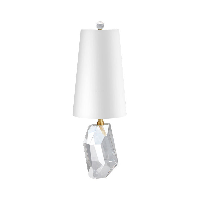 Geometrical Fabric Desk Light Simplicity Beveled Crystal 1 Head Night Table Lamp in White Clearhalo 'Lamps' 'Table Lamps' Lighting' 493329