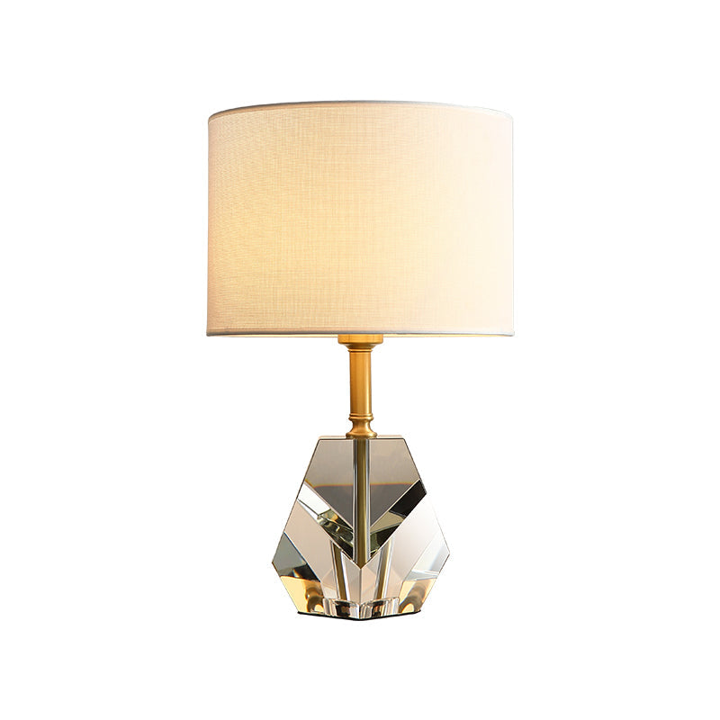 Geometric Desk Lamp Modernist Beveled Crystal 1 Bulb White Table Light with Fabric Shade Clearhalo 'Lamps' 'Table Lamps' Lighting' 493343