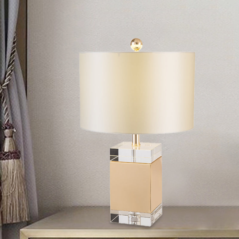 1 Head Bedroom Task Light Simplicity White Nightstand Lamp with Cylinder Fabric Shade Clearhalo 'Lamps' 'Table Lamps' Lighting' 493368