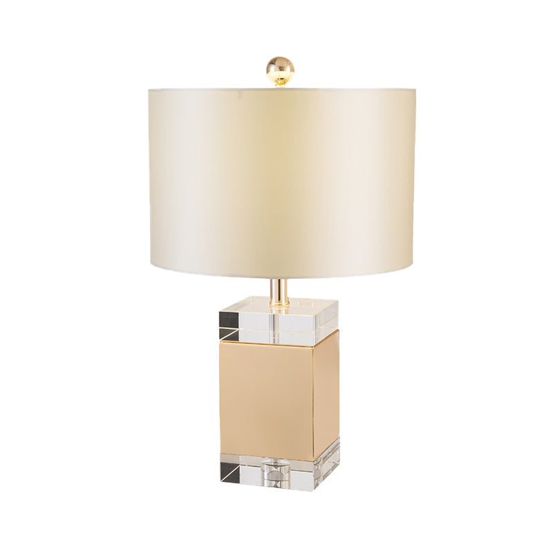 1 Head Bedroom Task Light Simplicity White Nightstand Lamp with Cylinder Fabric Shade Clearhalo 'Lamps' 'Table Lamps' Lighting' 493369