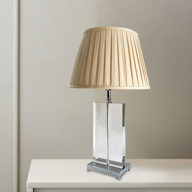 1 Head Rectangular Nightstand Lamp Contemporary Hand-Cut Crystal Reading Light in Beige Beige Clearhalo 'Lamps' 'Table Lamps' Lighting' 493377