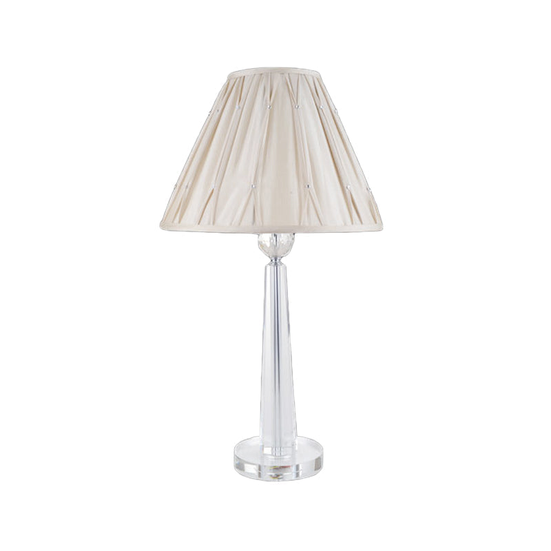 Wide Flare Crystal Task Light Simplicity Fabric 1 Bulb Beige Nightstand Lamp for Bedside Clearhalo 'Lamps' 'Table Lamps' Lighting' 493389