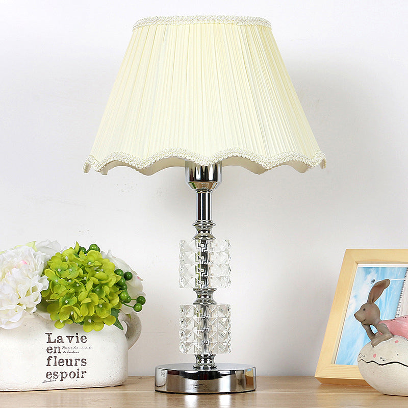 White Flared Study Lamp Modernist 1 Head Fabric Table Light with Faux-Braided Detailing White Clearhalo 'Lamps' 'Table Lamps' Lighting' 493421