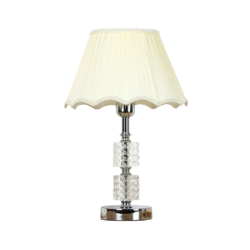 White Flared Study Lamp Modernist 1 Head Fabric Table Light with Faux-Braided Detailing Clearhalo 'Lamps' 'Table Lamps' Lighting' 493423