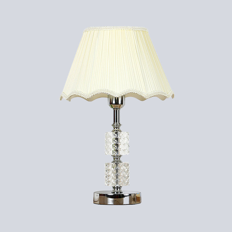 White Flared Study Lamp Modernist 1 Head Fabric Table Light with Faux-Braided Detailing Clearhalo 'Lamps' 'Table Lamps' Lighting' 493424