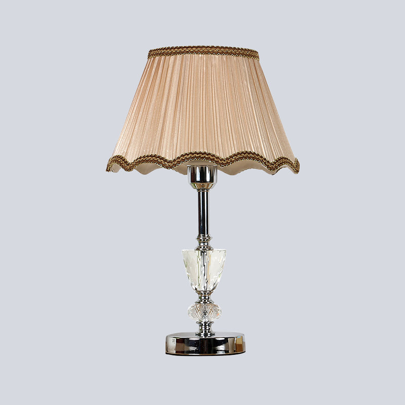 Fabric Cone Shade Task Lighting Modernism 1 Bulb Reading Lamp in Beige with Braided Trim Clearhalo 'Lamps' 'Table Lamps' Lighting' 493441