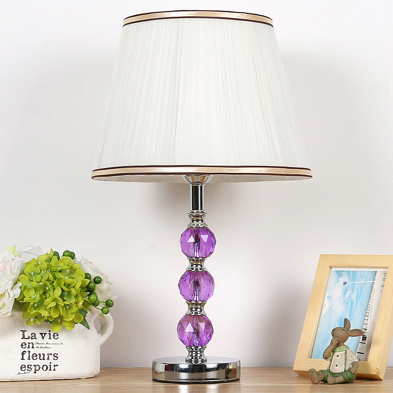 1 Head Flare Table Lamp Contemporary Fabric Desk Light in White with Purple Crystal Ball White Clearhalo 'Lamps' 'Table Lamps' Lighting' 493448