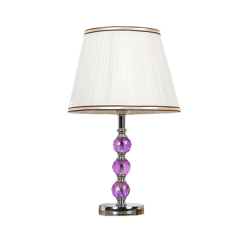 1 Head Flare Table Lamp Contemporary Fabric Desk Light in White with Purple Crystal Ball Clearhalo 'Lamps' 'Table Lamps' Lighting' 493450