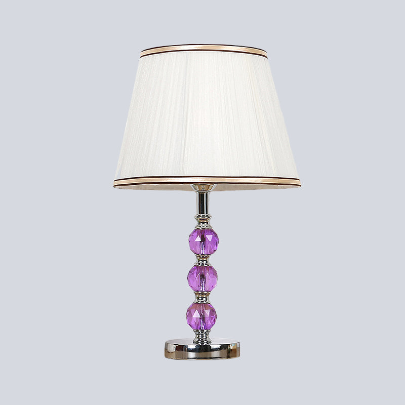 1 Head Flare Table Lamp Contemporary Fabric Desk Light in White with Purple Crystal Ball Clearhalo 'Lamps' 'Table Lamps' Lighting' 493451