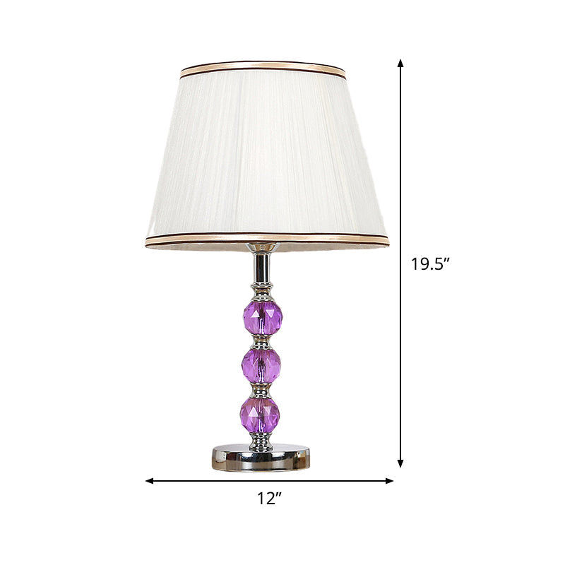 1 Head Flare Table Lamp Contemporary Fabric Desk Light in White with Purple Crystal Ball Clearhalo 'Lamps' 'Table Lamps' Lighting' 493452