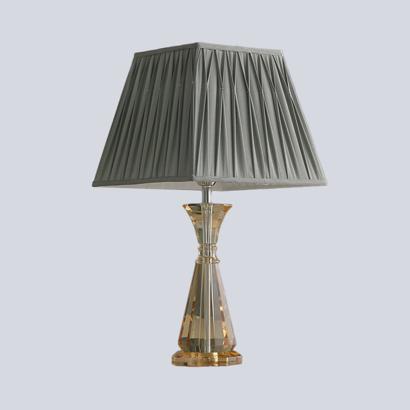 Urn-Shaped Fabric Table Light Modernism Hand-Cut Crystal 1 Bulb Small Desk Lamp in Grey Clearhalo 'Lamps' 'Table Lamps' Lighting' 493467