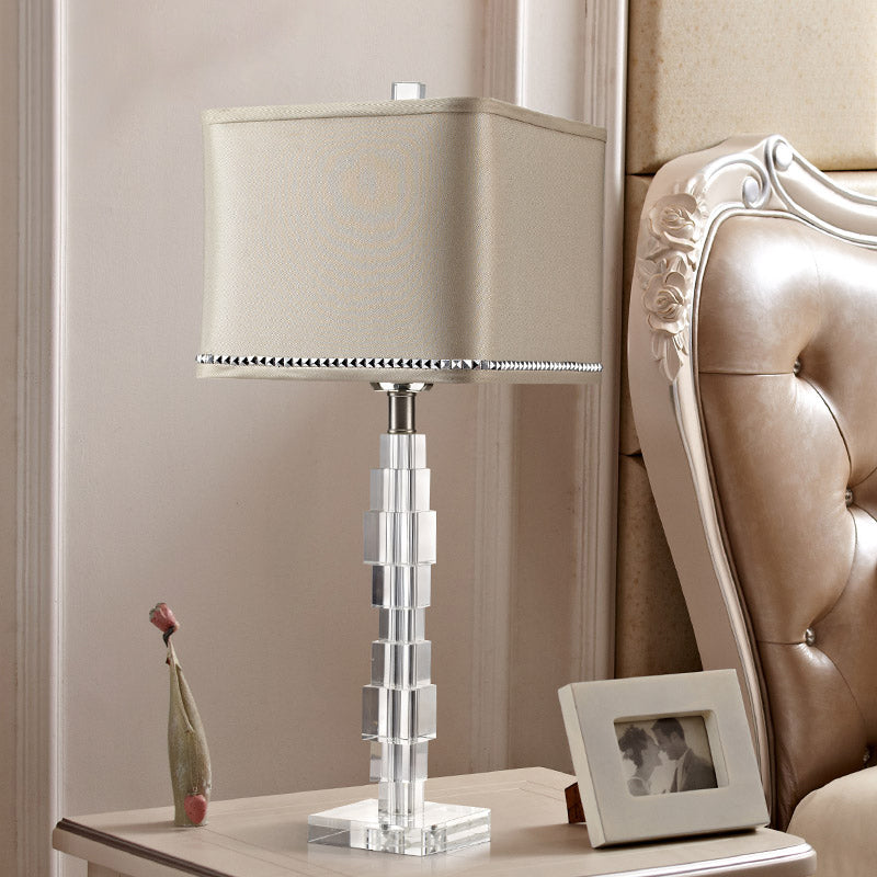 Contemporary 1 Head Desk Light Beige Rectangular Night Table Lamp with Fabric Shade Clearhalo 'Lamps' 'Table Lamps' Lighting' 493472