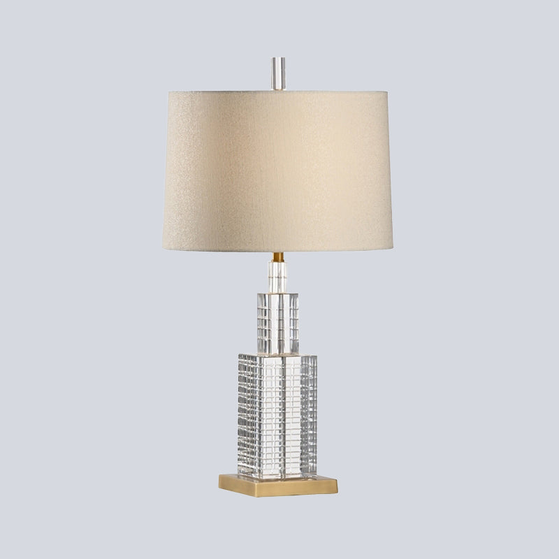 Drum Shade Crystal Desk Lamp Modern Fabric 1 Bulb Beige Table Light for Dining Room Clearhalo 'Lamps' 'Table Lamps' Lighting' 493479