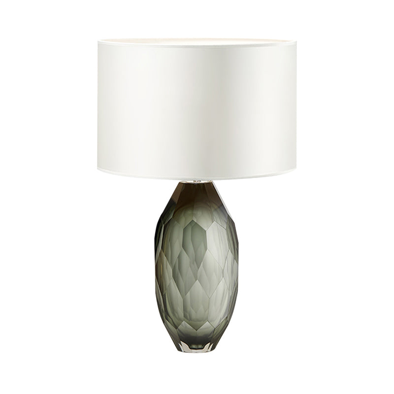 Straight Sided Shade Crystal Task Lamp Modernism Fabric 1 Head Desk Light in White Clearhalo 'Lamps' 'Table Lamps' Lighting' 493484