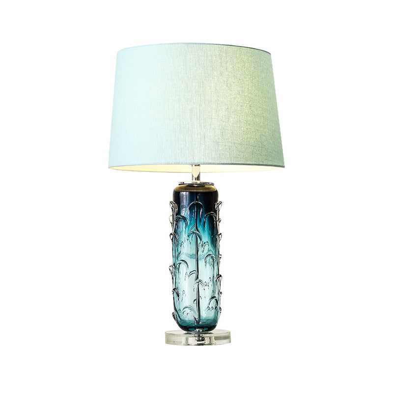 Fabric Tapered Drum Task Light Modernist 1 Head Blue Reading Lamp with Crystal Base Clearhalo 'Lamps' 'Table Lamps' Lighting' 493498