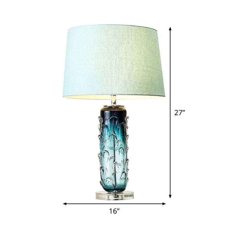 Fabric Tapered Drum Task Light Modernist 1 Head Blue Reading Lamp with Crystal Base Clearhalo 'Lamps' 'Table Lamps' Lighting' 493500