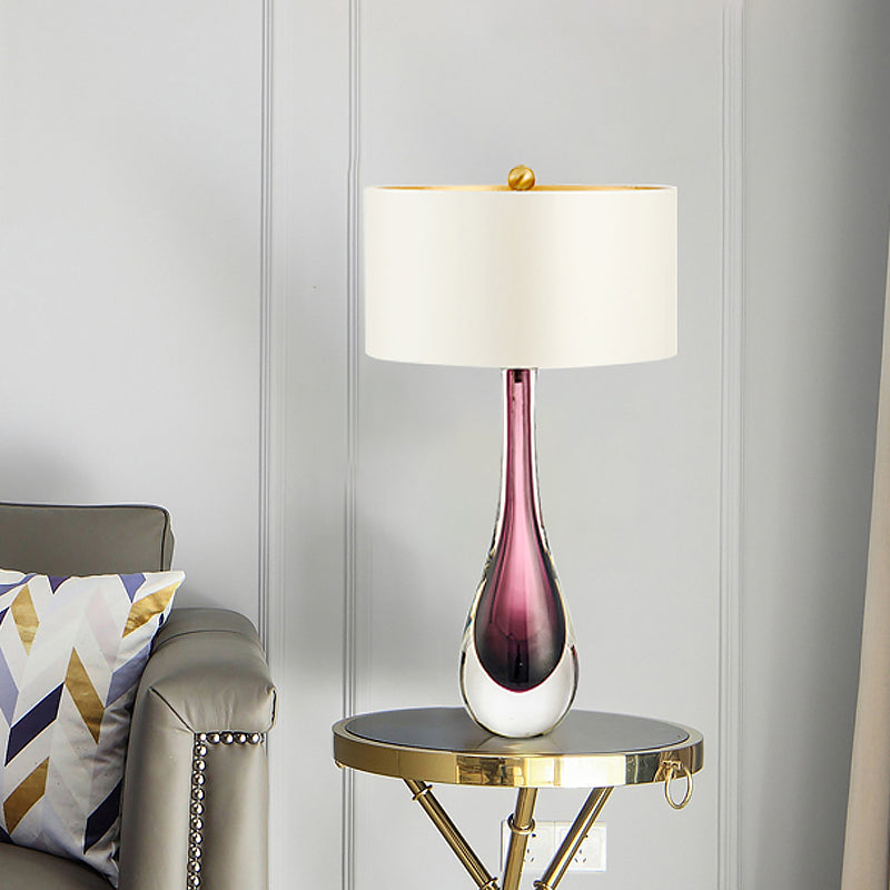 White Droplet Task Lamp Modern 1 Head Purple Crystal Reading Light with Fabric Shade Clearhalo 'Lamps' 'Table Lamps' Lighting' 493516