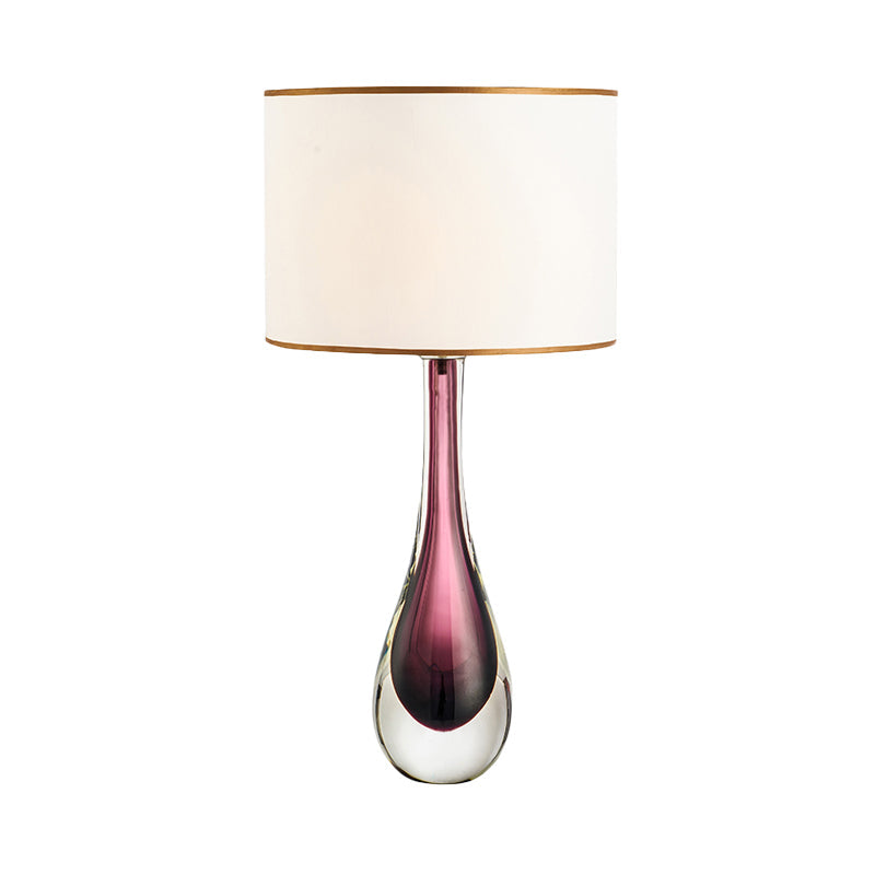 White Droplet Task Lamp Modern 1 Head Purple Crystal Reading Light with Fabric Shade Clearhalo 'Lamps' 'Table Lamps' Lighting' 493517