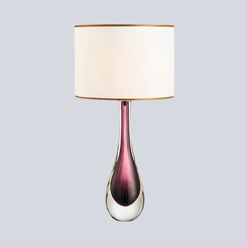 White Droplet Task Lamp Modern 1 Head Purple Crystal Reading Light with Fabric Shade Clearhalo 'Lamps' 'Table Lamps' Lighting' 493518