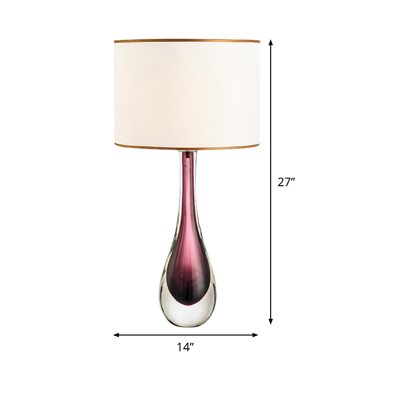 White Droplet Task Lamp Modern 1 Head Purple Crystal Reading Light with Fabric Shade Clearhalo 'Lamps' 'Table Lamps' Lighting' 493519