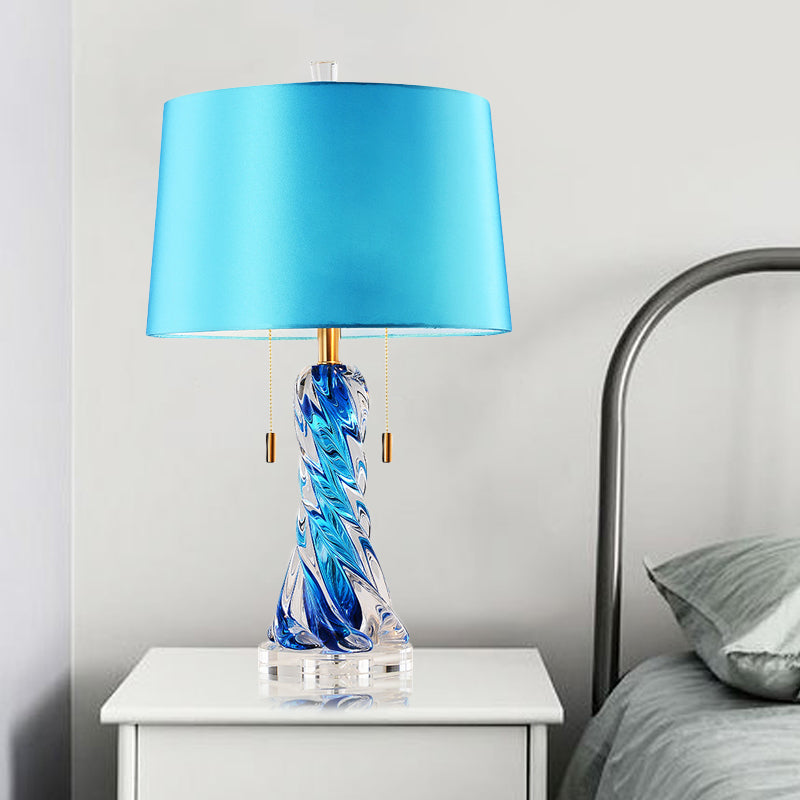 2 Heads Conical Task Lighting Modern Fabric Nightstand Lamp in Blue with Pull Chain Clearhalo 'Lamps' 'Table Lamps' Lighting' 493536