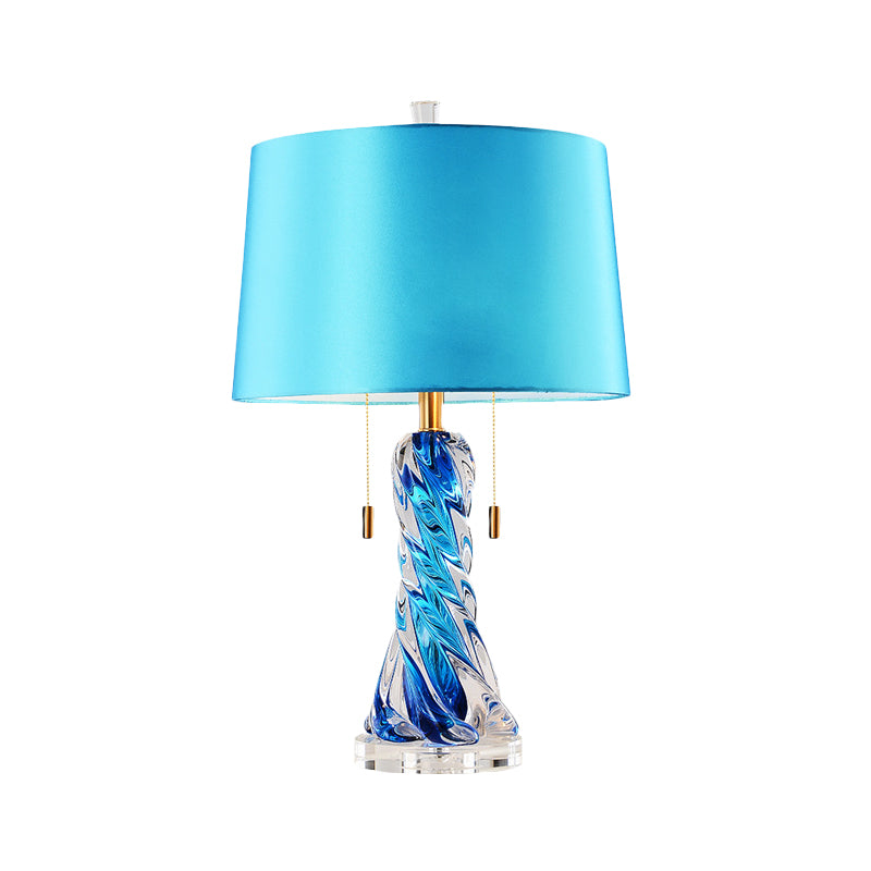 2 Heads Conical Task Lighting Modern Fabric Nightstand Lamp in Blue with Pull Chain Clearhalo 'Lamps' 'Table Lamps' Lighting' 493537