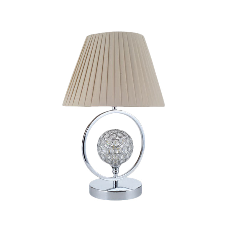 Pleated Fabric Table Light Contemporary 1 Head Beige Reading Lamp with Crystal Bead Clearhalo 'Lamps' 'Table Lamps' Lighting' 493542