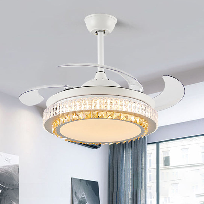 White Circular Hanging Fan Lamp Modernism Crystal LED 42