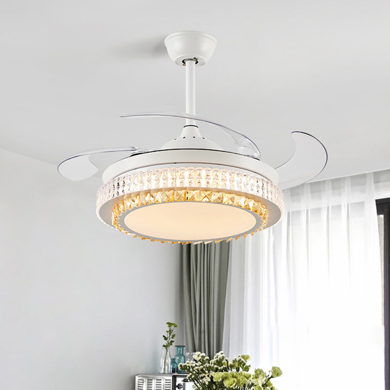 White Circular Hanging Fan Lamp Modernism Crystal LED 42