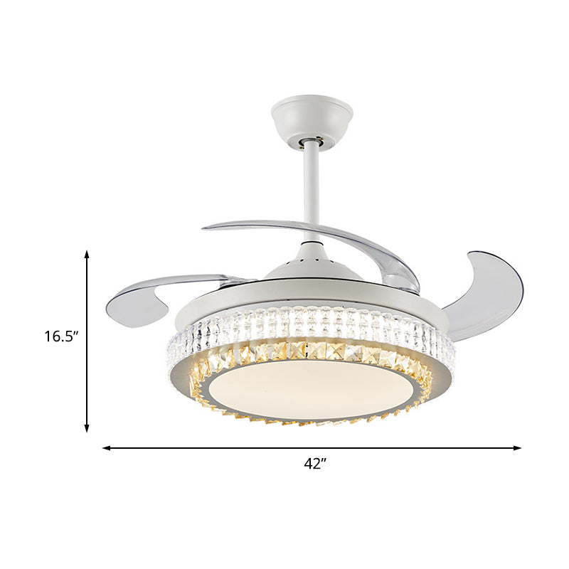 White Circular Hanging Fan Lamp Modernism Crystal LED 42