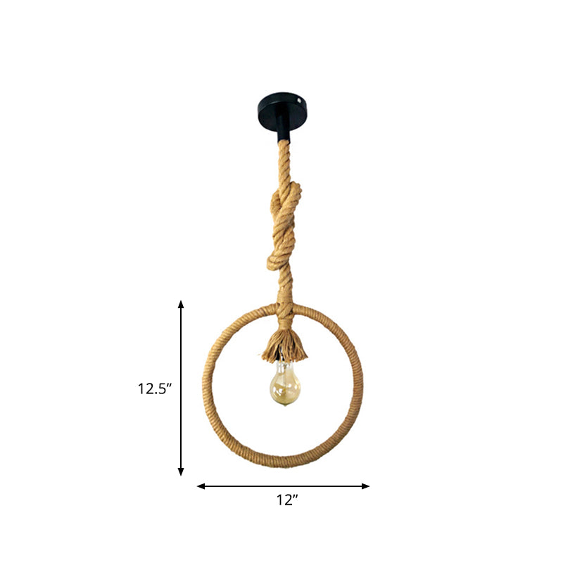 Ring Restaurant Hanging Light Kit Industrial Rope 1-Light Beige Suspended Pendant Lamp with Knots Cord Clearhalo 'Ceiling Lights' 'Industrial Pendants' 'Industrial' 'Middle Century Pendants' 'Pendant Lights' 'Pendants' 'Tiffany' Lighting' 493678