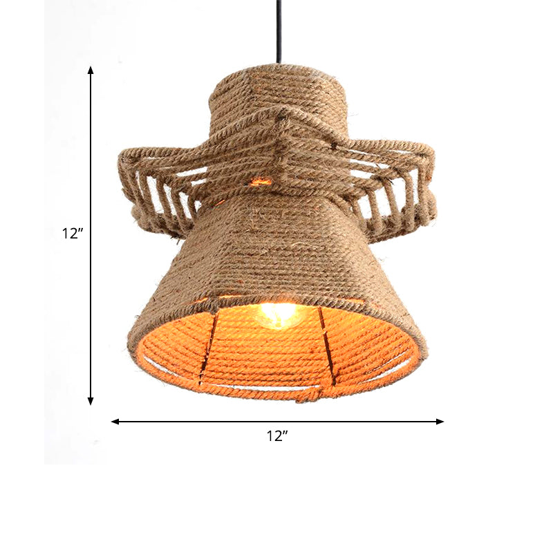 Beige 1-Head Ceiling Pendant Light Antiqued Rope Urn Shape Hanging Lamp Fixture for Restaurant Clearhalo 'Ceiling Lights' 'Industrial Pendants' 'Industrial' 'Middle Century Pendants' 'Pendant Lights' 'Pendants' 'Tiffany' Lighting' 493698