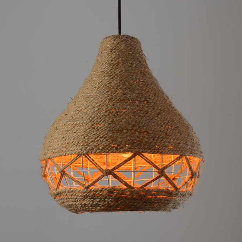 Teardrop Rope Hanging Light Countryside 1-Bulb Restaurant Ceiling Pendant Lamp in Beige Beige Clearhalo 'Ceiling Lights' 'Industrial Pendants' 'Industrial' 'Middle Century Pendants' 'Pendant Lights' 'Pendants' 'Tiffany' Lighting' 493699