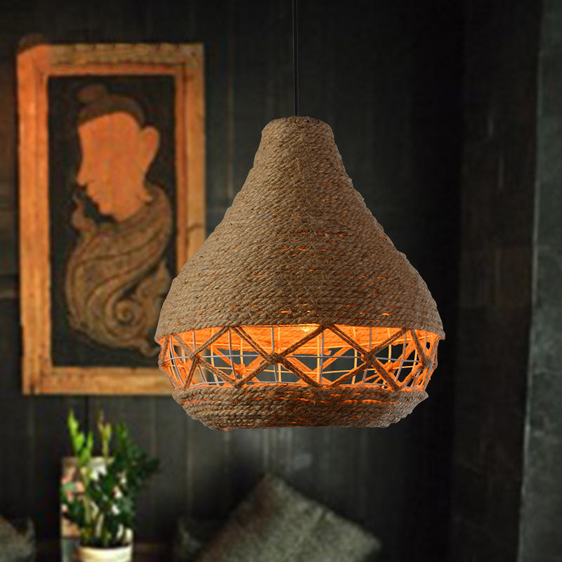 Teardrop Rope Hanging Light Countryside 1-Bulb Restaurant Ceiling Pendant Lamp in Beige Clearhalo 'Ceiling Lights' 'Industrial Pendants' 'Industrial' 'Middle Century Pendants' 'Pendant Lights' 'Pendants' 'Tiffany' Lighting' 493700