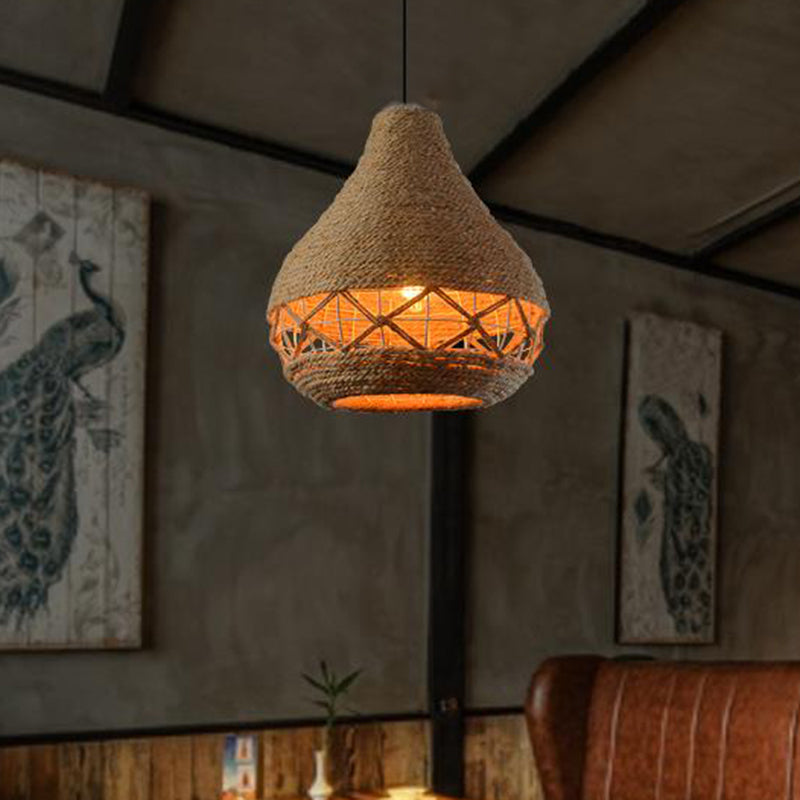 Teardrop Rope Hanging Light Countryside 1-Bulb Restaurant Ceiling Pendant Lamp in Beige Clearhalo 'Ceiling Lights' 'Industrial Pendants' 'Industrial' 'Middle Century Pendants' 'Pendant Lights' 'Pendants' 'Tiffany' Lighting' 493701