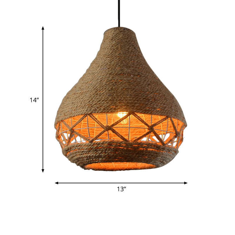 Teardrop Rope Hanging Light Countryside 1-Bulb Restaurant Ceiling Pendant Lamp in Beige Clearhalo 'Ceiling Lights' 'Industrial Pendants' 'Industrial' 'Middle Century Pendants' 'Pendant Lights' 'Pendants' 'Tiffany' Lighting' 493703