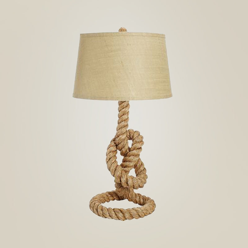 Fabric White Desk Light Barrel 1 Head Industrial Night Table Lamp with Coarse Knots Rope Base for Living Room White Clearhalo 'Lamps' 'Table Lamps' Lighting' 493770