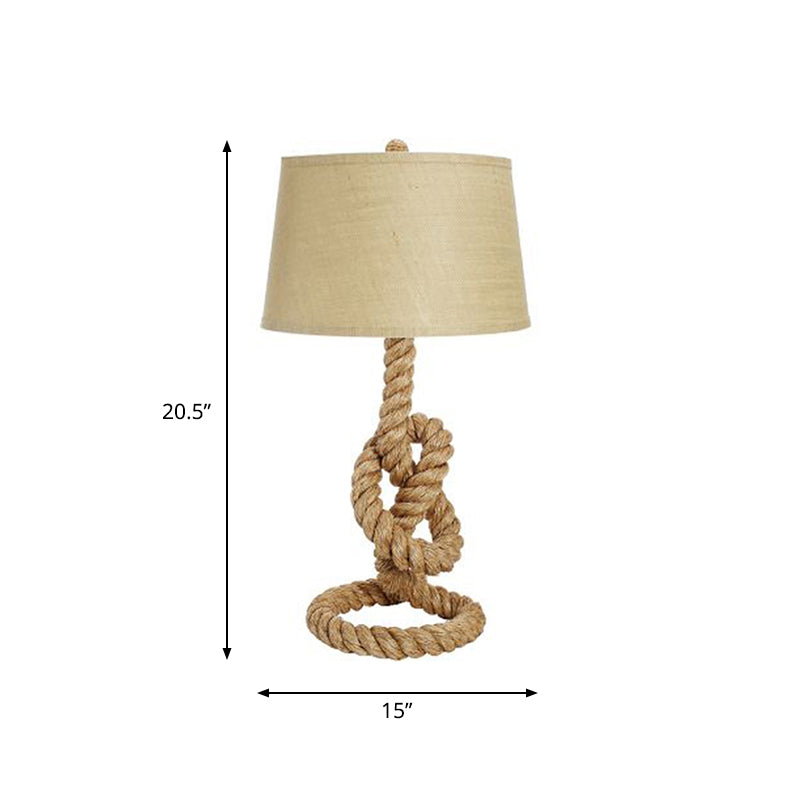 Fabric White Desk Light Barrel 1 Head Industrial Night Table Lamp with Coarse Knots Rope Base for Living Room Clearhalo 'Lamps' 'Table Lamps' Lighting' 493774