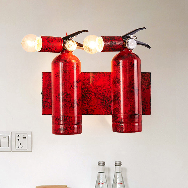 2 Lights Fire Extinguisher Sconce Lamp Rustic Loft Metal Wall Lighting for Kitchen in Red Clearhalo 'Wall Lamps & Sconces' 'Wall Lights' Lighting' 493855