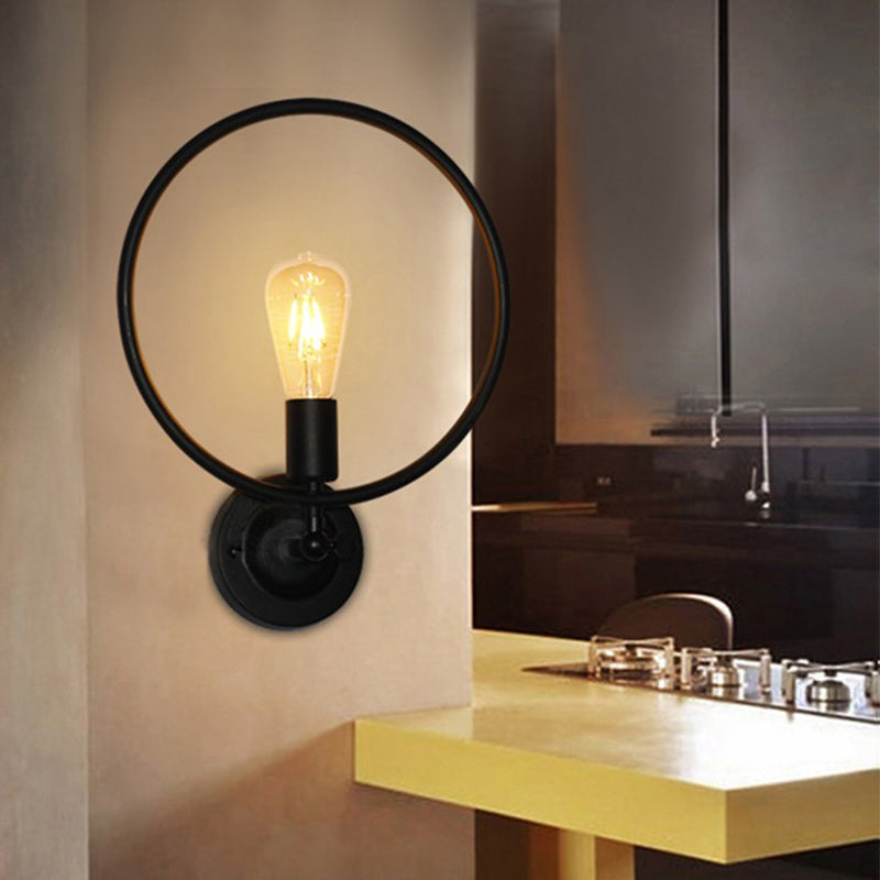 Circular Bathroom Wall Sconce Light Industrial Style Metal 1 Bulb Black Finish Sconce Light Clearhalo 'Art deco wall lights' 'Cast Iron' 'Glass' 'Industrial wall lights' 'Industrial' 'Middle century wall lights' 'Modern' 'Rustic wall lights' 'Tiffany' 'Traditional wall lights' 'Wall Lamps & Sconces' 'Wall Lights' Lighting' 493982