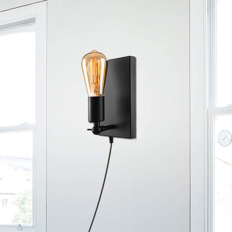 1 Light Plug In Wall Lamp with Exposed Bulb Loft Retro Black Metal Sconce Lamp for Dining Room Clearhalo 'Art deco wall lights' 'Cast Iron' 'Glass' 'Industrial wall lights' 'Industrial' 'Middle century wall lights' 'Modern' 'Rustic wall lights' 'Tiffany' 'Traditional wall lights' 'Wall Lamps & Sconces' 'Wall Lights' Lighting' 493986