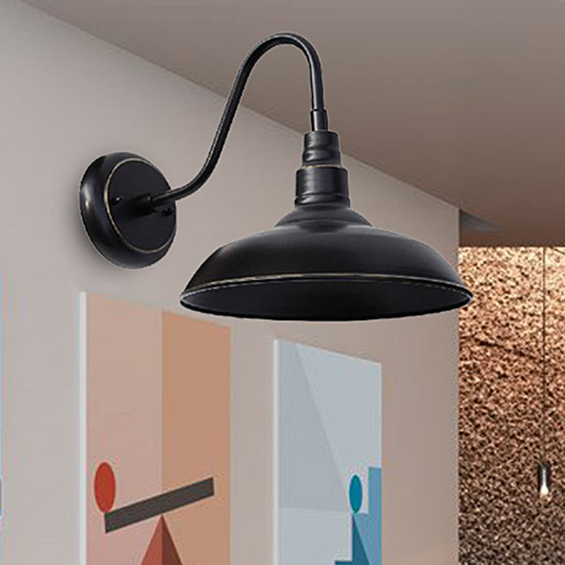 Farmhouse Style Barn Wall Sconce Lamp 1 Head Metal Sconce Lighting with Gooseneck Arm in Black for Outdoor Clearhalo 'Art deco wall lights' 'Cast Iron' 'Glass' 'Industrial wall lights' 'Industrial' 'Middle century wall lights' 'Modern' 'Rustic wall lights' 'Tiffany' 'Traditional wall lights' 'Wall Lamps & Sconces' 'Wall Lights' Lighting' 493993