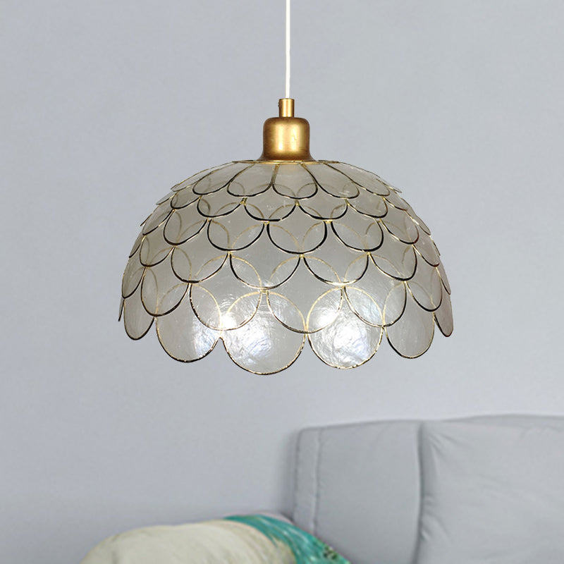 White Dome Down Lighting Pendant Nordic 1 Light Shell Hanging Pendant Light in Gold Finish for Living Room Clearhalo 'Ceiling Lights' 'Modern Pendants' 'Modern' 'Pendant Lights' 'Pendants' Lighting' 494139