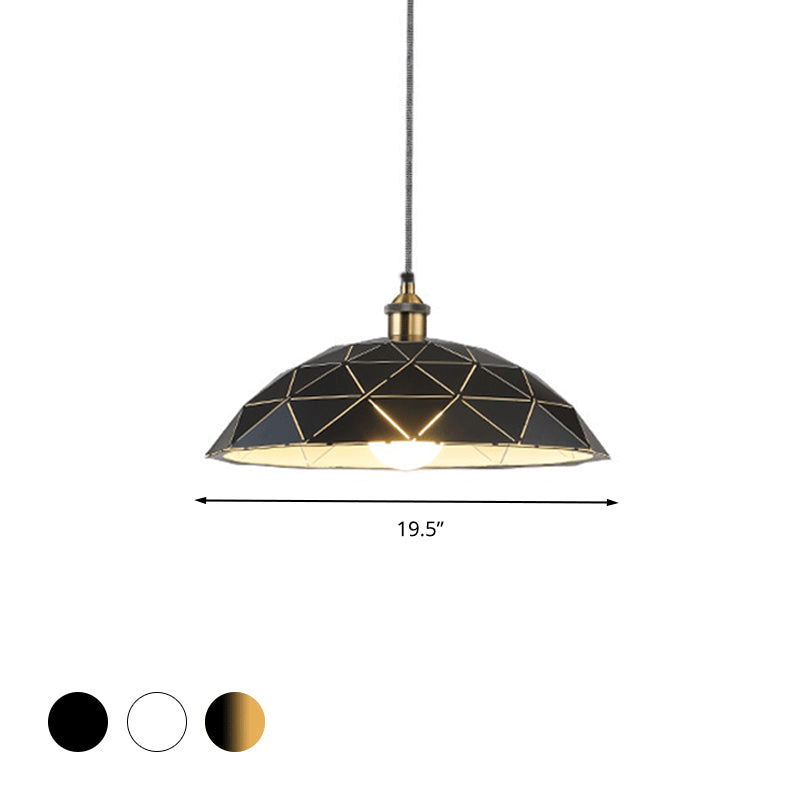 1 Light Dome Suspension Lamp Industrial Black/White Metal Pendant Light for Living Room, 13