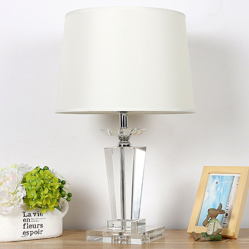 Barrel Crystal Task Light Modernist Fabric 1 Bulb White Nightstand Lamp, 21